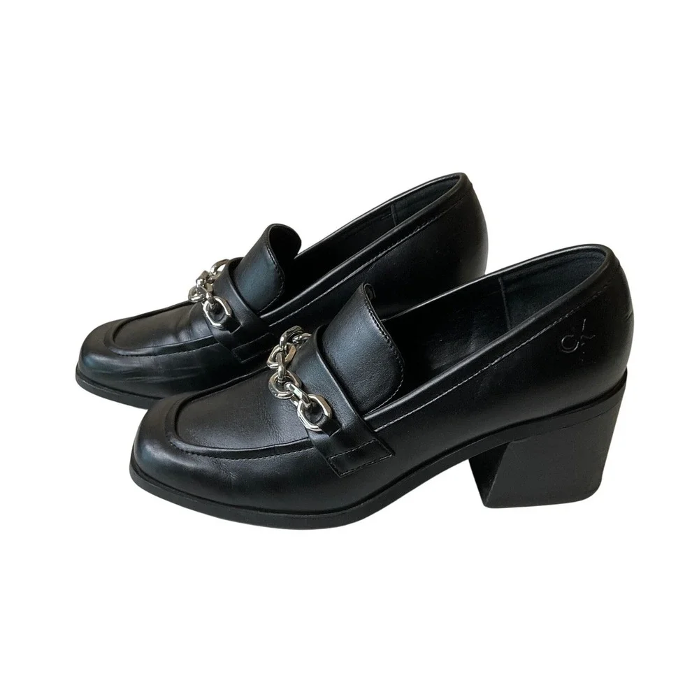 Calvin Klein Venty Chain Platform Pump Loafers Square Toe‎ Academia Y2K Chunky